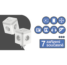 Kocka s viacerými zásuvkami na súčasné používanie siedmich zariadení
