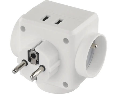 Biela ochranná kontaktná zástrčka s dvoma USB portami