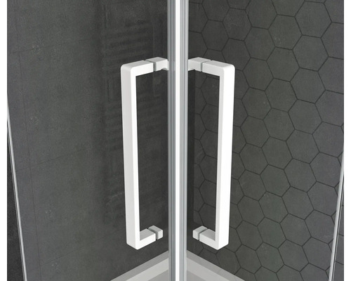Madlo do kúpeľne form&style tvar U biela Detail dverí sprchovacieho kúta s madlom