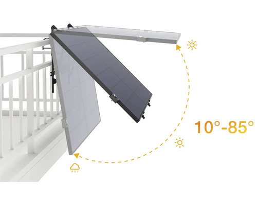 Balkónová solárna elektráreň s nastaviteľným uhlom sklonu od 10 stupňov do 85 stupňov
