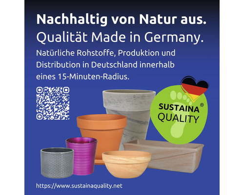 Kvetináče s pečaťou udržateľnosti Sustaina Quality a Made in Germany
