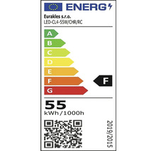 Energetický štítok pre LED lampu Eurakles so spotrebou 55 kWh na 1000 hodín, trieda energetickej účinnosti F