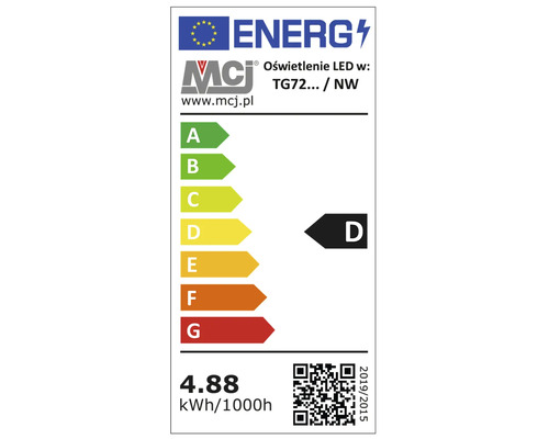 Energetický štítok pre LED svietidlo s triedou energetickej účinnosti D