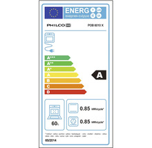 Energetický štítok pre Philco POB 6010 X s triedou energetickej účinnosti A a využiteľným objemom 60 litrov.