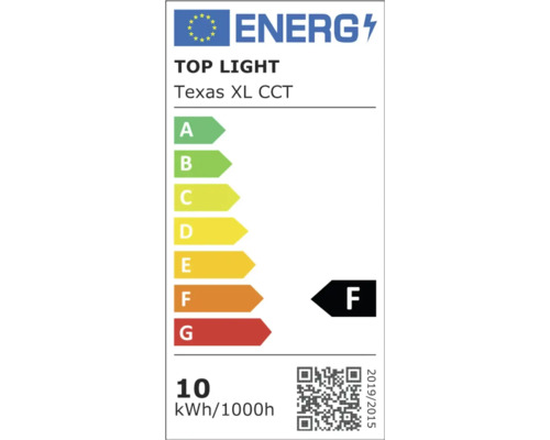 Energetický štítok pre Top Light Texas XL CCT s triedou energetickej účinnosti F