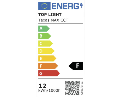 Energetický štítok Top Light Texas MAX CCT s triedou energetickej účinnosti F