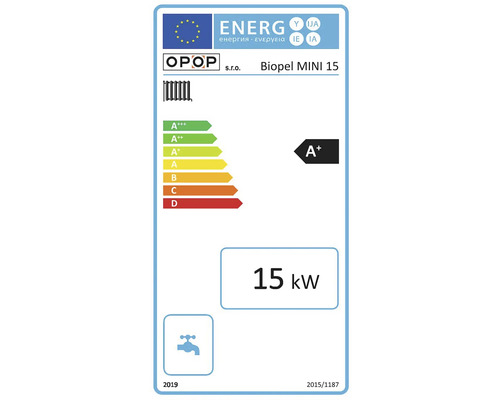 Energetický štítok pre Biopel MINI 15 od OPOP s.r.o., trieda energetickej účinnosti A+, 15 kilowatt