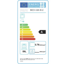 Energetický štítok pre rúru PKM BIC3 I-GK-IX-2 s triedou energetickej účinnosti A, spotrebou energie 0.76 kWh na cyklus a objemom 59 litrov.