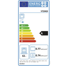 Energetický štítok VT234GX s triedou energetickej účinnosti A, objemom 61 litrov a spotrebou energie 0,77 kWh na cyklus