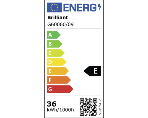 Energetický štítok značky Brilliant s triedou energetickej účinnosti E
