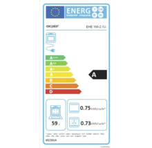 Energetický štítok Exquisit s triedou energetickej účinnosti A, objemom 59 litrov a spotrebou 0,75 kilowatthodín na cyklus.