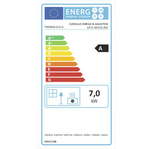 Európsky energetický štítok pre Cumulus Omega XL Kalkstein od Thermia s energetickou triedou A a tepelným výkonom 7,0 Kilowatt.