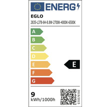 Európsky energetický štítok, Eglo Logo, Trieda energetickej účinnosti E, Spotreba 9 kilowatthodín na 1000 hodín.