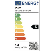 Európsky energetický štítok Eglo 2835-L1194.5-130-14W-4000K, trieda D na stupnici A až G, spotreba 14 kilowatthodín na 1000 hodín.