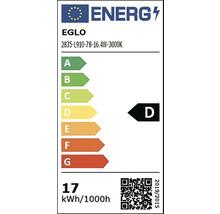 Energetický štítok pre EGLO model 2835-L910-78-16.4W-3000K, trieda energetickej účinnosti D, 17 kilowatthodín na 1000 hodín.