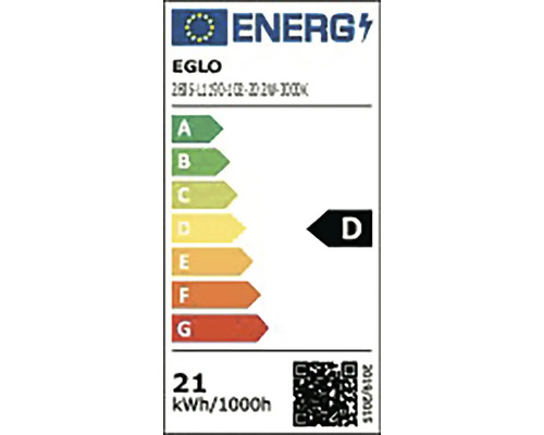 Energetický štítok EÚ značky Eglo s triedou energetickej účinnosti D a spotrebou 21 kilowatthodín na 1000 hodín.
