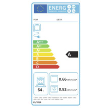 Energetický štítok EÚ pre rúru PKM EB7IX, trieda energetickej účinnosti A, objem rúry 64 litrov, spotreba 0,66 až 0,82 kilowatthodín na cyklus.