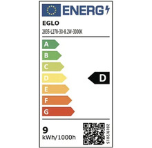 Európsky štítok energetickej účinnosti pre model EGLO 2835-L278-30-8.2W-3000K, energetická trieda D, 9 kilowatthodín na 1000 hodín.