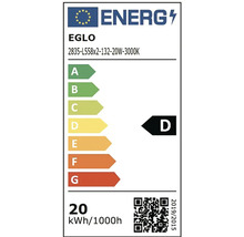 Energetický štítok Európskej únie pre svetelný zdroj Eglo, trieda energetickej účinnosti D, spotreba energie 20 kilowatthodín na 1000 hodín.