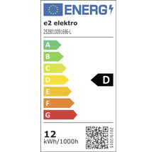 Európsky energetický štítok e2 elektro, trieda energetickej účinnosti D, spotreba energie 12 kilowatthodín na 1000 hodín.
