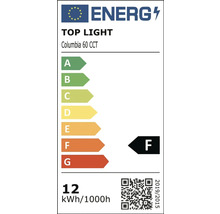 Energetický štítok pre Top Light Columbia 60 CCT, trieda F na stupnici od A do G, spotreba 12 kilowatthodín na 1000 hodín.