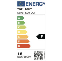 Energetický štítok pre TOP LIGHT Dunaj K20 CCT, trieda energetickej účinnosti E, 18 kilowatthodín na 1000 hodín.