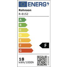 Energetický štítok EÚ pre Rohnson R-8152 s triedou energetickej účinnosti F a spotrebou energie 18 kilowatthodín na 1000 hodín.