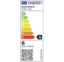 Energetický štítok EÚ pre Gnosjö Konstsmide AB 2108-103, trieda energetickej účinnosti G, spotreba 6 kilowatthodín na 1000 hodín.