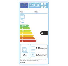 Energetický štítok rúra PKM F7-2SA. Trieda A, objem 65 litrov. Spotreba konvenčná 0,99 a teplovzdušná 0,77 Kilowatthodín na cyklus.