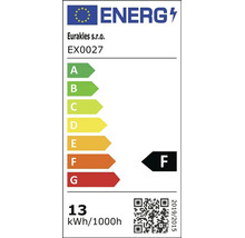 Energetický štítok triedy F pre Eurakles s.r.o. EX0027. Spotreba 13 kilowatthodín na 1000 hodín.