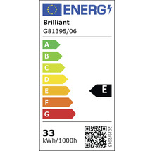 Energetický štítok EÚ Brilliant G81395/06. Trieda energetickej účinnosti E na stupnici A až G. Spotreba 33 kilowatthodín na 1000 hodín.