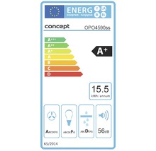 Energetický štítok Concept OPO4590ss s triedou energetickej účinnosti A+, ročnou spotrebou energie 15,5 kWh a hlučnosťou 56 decibelov