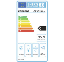 Energetický štítok pre produkt Concept s triedou energetickej účinnosti C, ročnou spotrebou energie 35.9 kWh a hladinou hluku 65 decibelov.