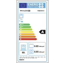 Energetický štítok pre rúru Philco POB 6010 X s triedou energetickej účinnosti A a spotrebou energie 0,85 kilowatthodín na cyklus