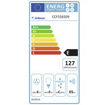 Energetický štítok pre Airforce CCF556509 s triedou energetickej účinnosti E, ročnou spotrebou energie 127 kilowatthodín, hlučnosťou 65 decibelov
