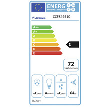 Energetický štítok s triedou energetickej účinnosti C, ročnou spotrebou energie 72 kWh a hladinou hluku 64 decibelov.