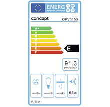 Energetický štítok pre odsávač pár s triedou energetickej účinnosti E