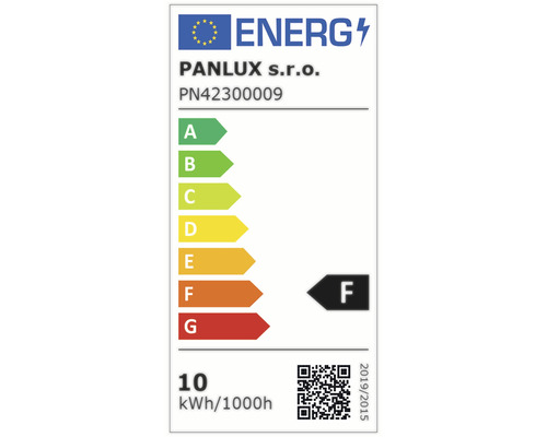 Energetický štítok s triedou energetickej účinnosti F, 10 kilowatthodín na 1000 hodín