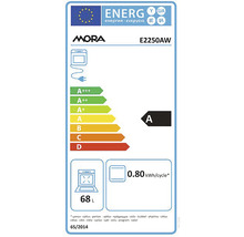 Energetický štítok MORA E2250AW s triedou energetickej účinnosti A, spotreba energie 0,80 kWh na cyklus a objem 68 litrov