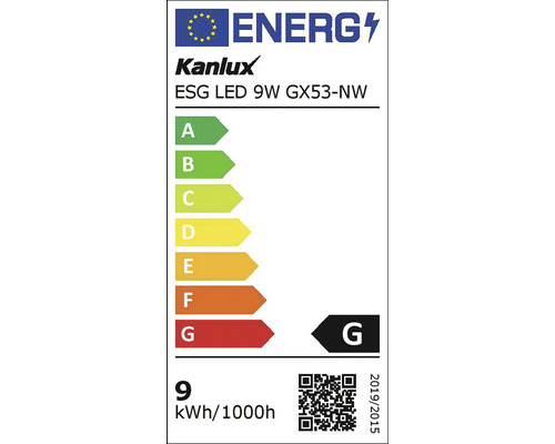 Energetický štítok pre žiarovku Kanlux ESG LED 9W GX53-NW