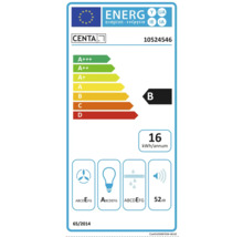 Energetický štítok s triedou energetickej účinnosti B, ročnou spotrebou energie 16 kWh a hlučnosťou 52 decibelov