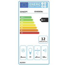 Energetický štítok pre CONCEPT IDV6083bc: trieda energetickej účinnosti A++, ročná spotreba energie 12 kWh, hlučnosť 64 decibelov
