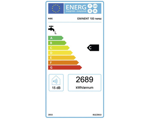 Energetický štítok pre NIBE EMINENT 100 nerez s triedou energetickej účinnosti C a ročnou spotrebou energie 2689 kWh