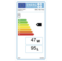 Energetický štítok s triedou energetickej účinnosti B, spotrebou energie 47 W a objemom 95 litrov.