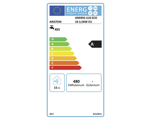 Energetický štítok pre Ariston Andris Lux Eco 10 2,5kW EU s triedou energetickej účinnosti A.