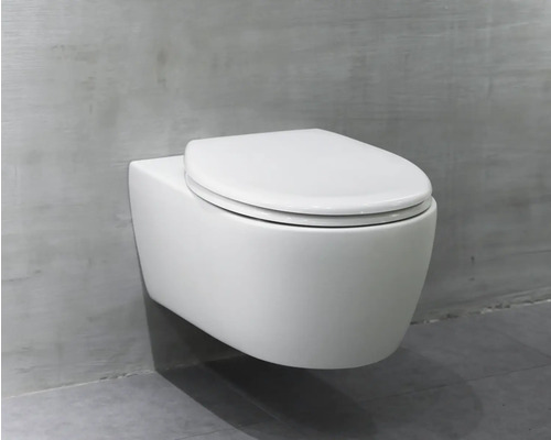 Závesné hlboké splachovacie WC zo sanitárnej keramiky s WC sedadlom