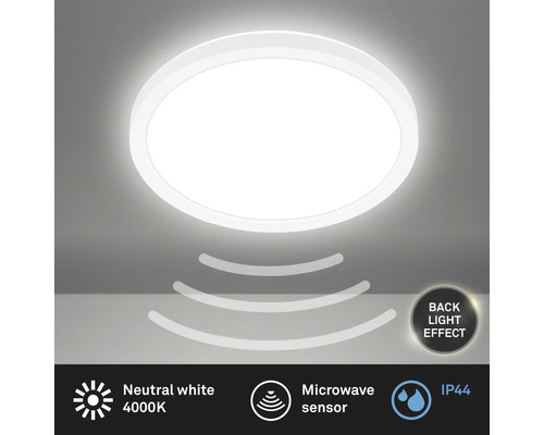 Okrúhle stropné svietidlo s mikrovlnným senzorom a neutrálnym bielym svetlom, 4000 Kelvinov, stupeň krytia IP44