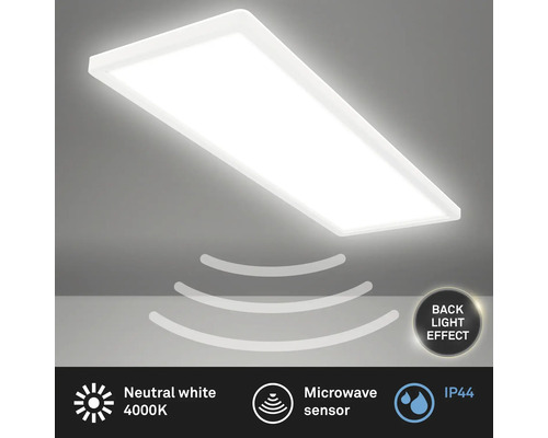 Obdĺžnikové LED stropné svietidlo s mikrovlnným senzorom a krytím IP44