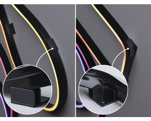 Detail LED nástenného svietidla s čiernym držiakom na montáž na stenu.