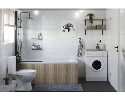 Kúpeľňa s vaňou, sprchovou zástenou, práčkou, toaletou a umývadlom